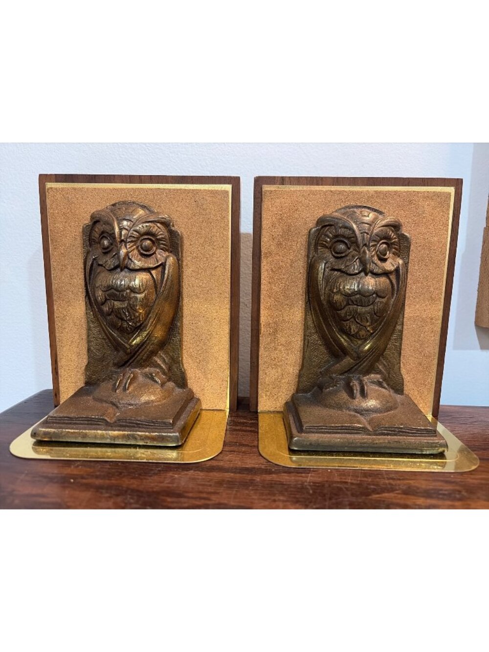 Antq Art Deco Bronmet Bronzed Owl Bookends 5" Tall Intricate Stamped D 18 READ